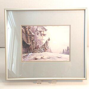 Sue Coleman 'The Power of the Wolf' Native Art Framed Picture Print 13" X 11.5"